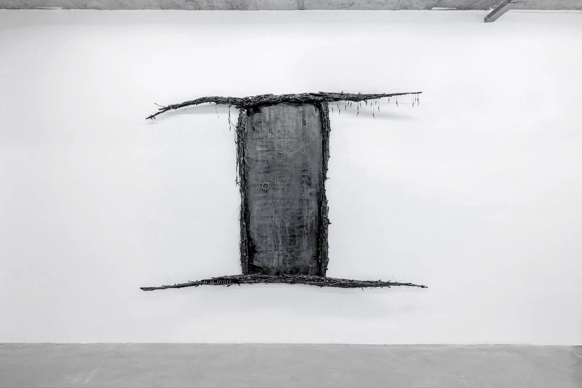 Godsend (energy drain 2) — 2023, Fabric, wood, plaster, dye, ropes, epoxy resin, cement, nails, tin, 175 × 270 cm, by Taka Kono